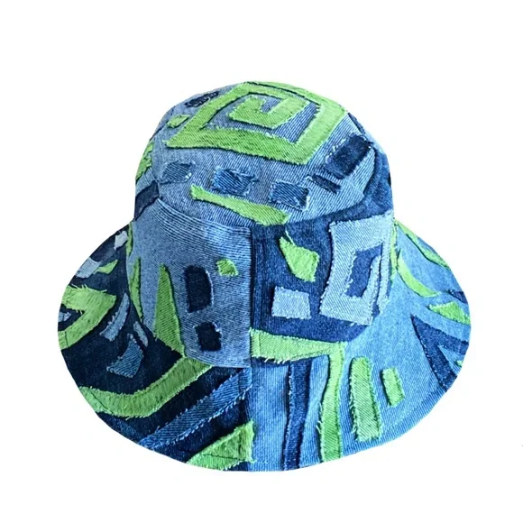 Abstract patchwork denim Bucket Hat - Picture 1 of 5